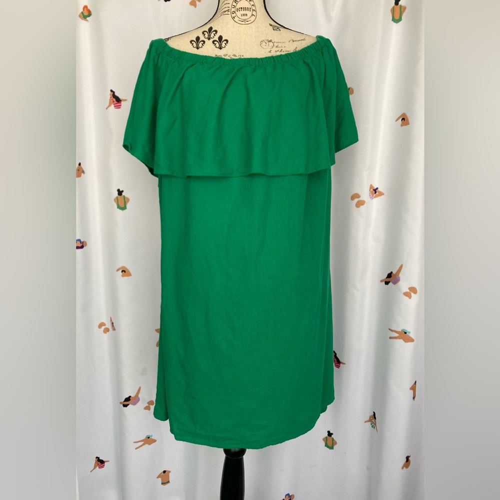 Green Off-Shoulder linen blend dress, size XL